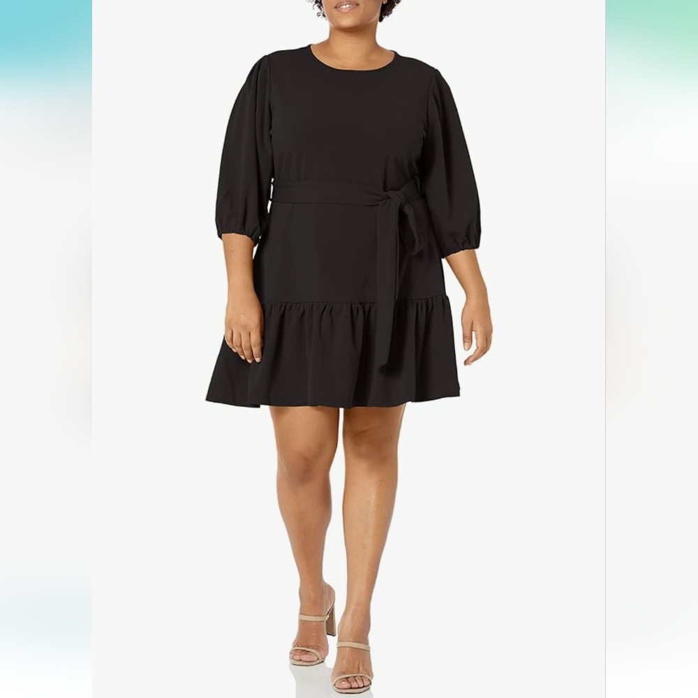 City Chic Plus Size LOVE ME KNOT Black Ruffle Belted Dress Party Large 20 - Picture 3 of 16